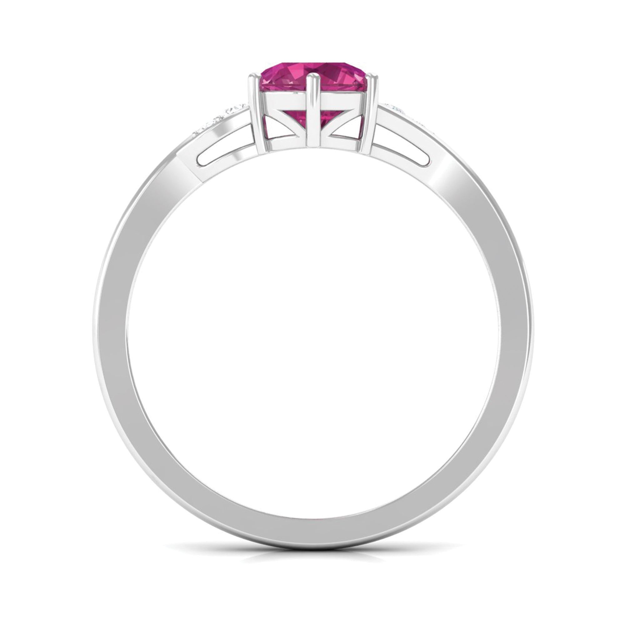 Rosec Jewels-Round Shape Pink Tourmaline Solitaire Ring with Diamond