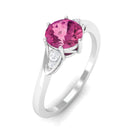 Rosec Jewels-Round Shape Pink Tourmaline Solitaire Ring with Diamond