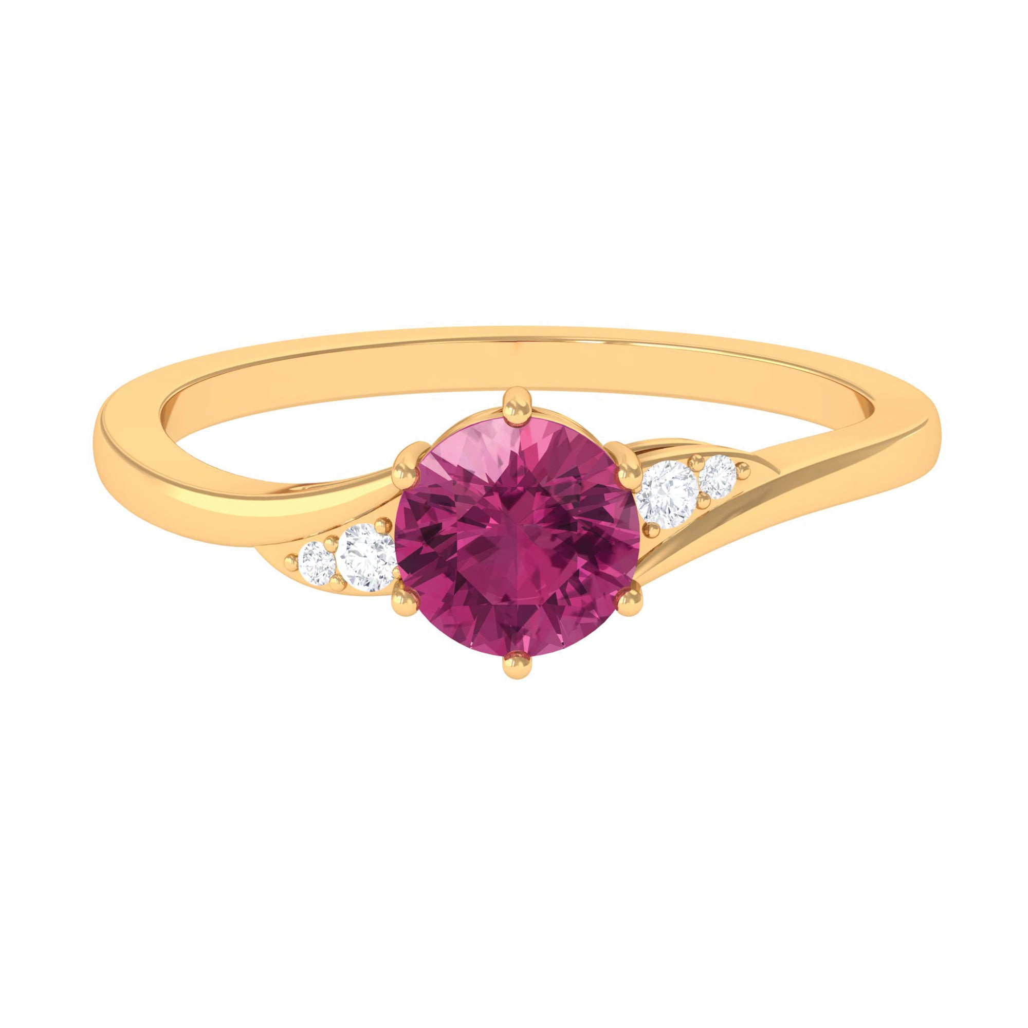 Rosec Jewels-Round Shape Pink Tourmaline Solitaire Ring with Diamond