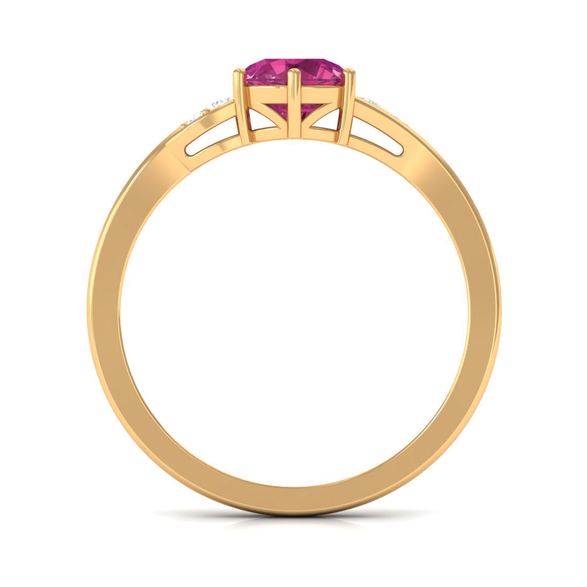 Rosec Jewels-Round Shape Pink Tourmaline Solitaire Ring with Diamond