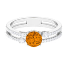 Rosec Jewels-Solitaire Citrine Double Band Engagement Ring with Diamond