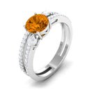 Rosec Jewels-Solitaire Citrine Double Band Engagement Ring with Diamond