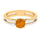 Rosec Jewels-Solitaire Citrine Double Band Engagement Ring with Diamond