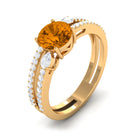 Rosec Jewels-Solitaire Citrine Double Band Engagement Ring with Diamond