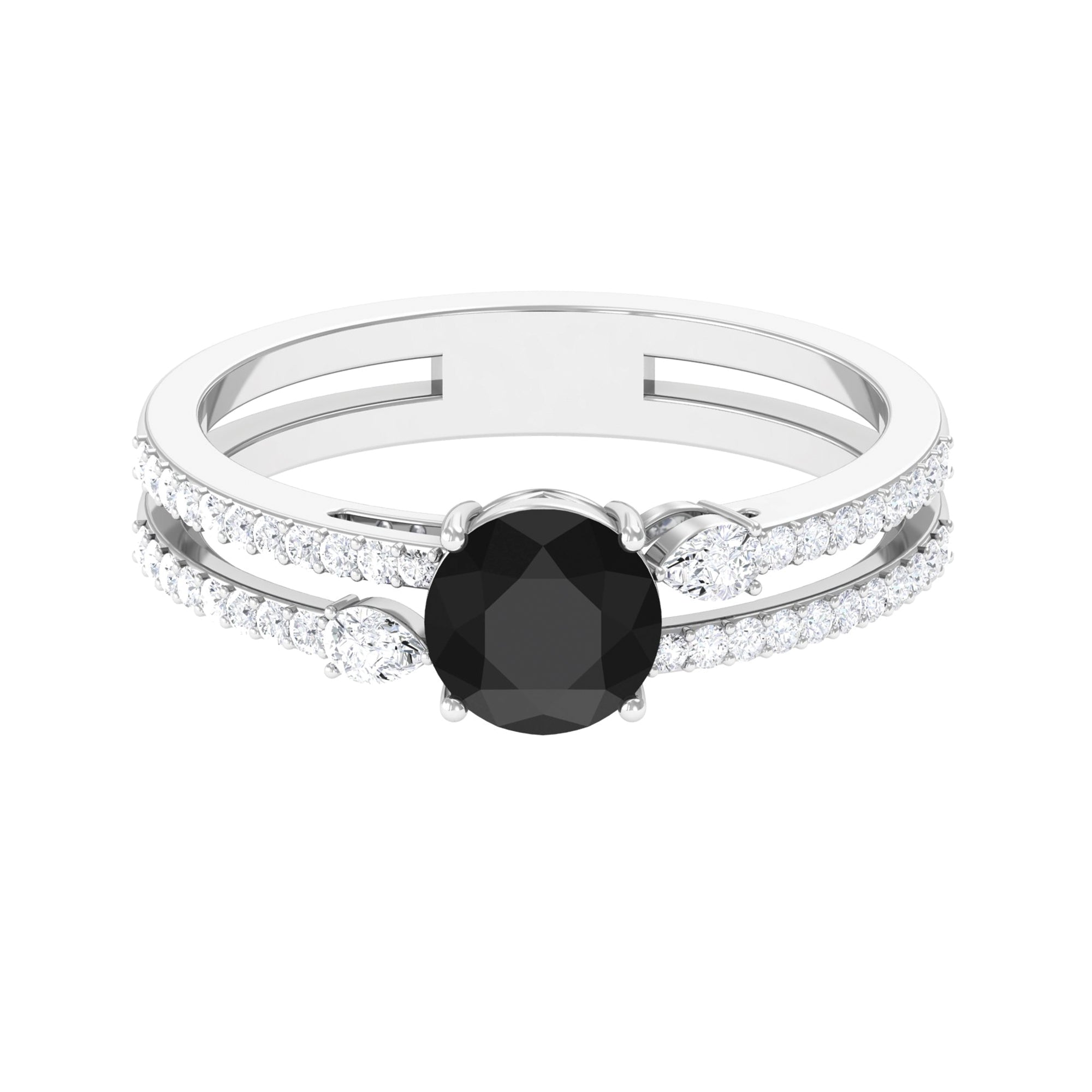 Rosec Jewels-Solitaire Created Black Diamond and Diamond Double Band Engagement Ring