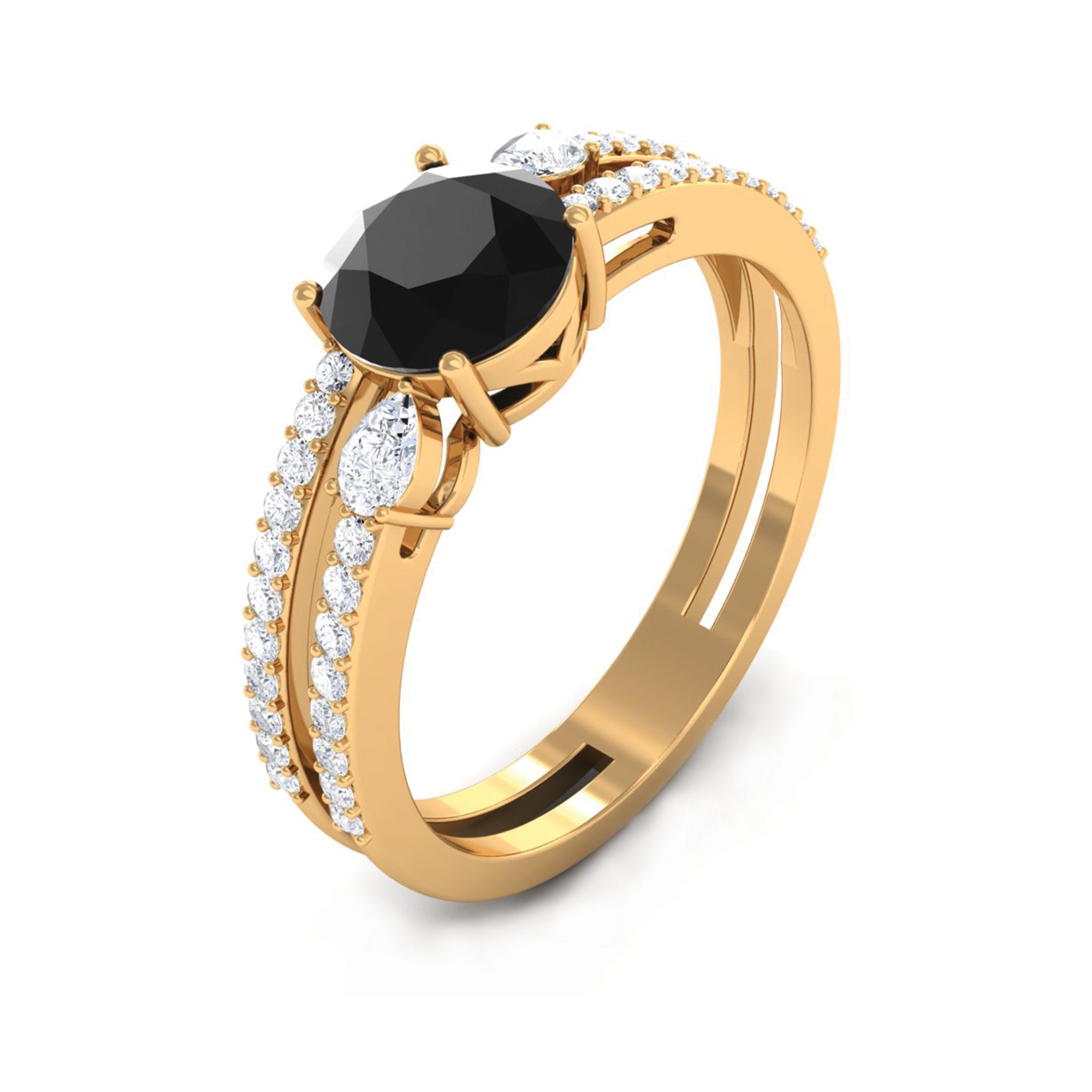 Rosec Jewels-Solitaire Created Black Diamond and Diamond Double Band Engagement Ring