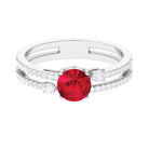 Rosec Jewels-Solitaire Created Ruby Double Band Engagement Ring with Diamond