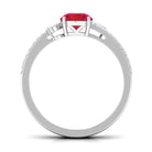 Rosec Jewels-Solitaire Created Ruby Double Band Engagement Ring with Diamond