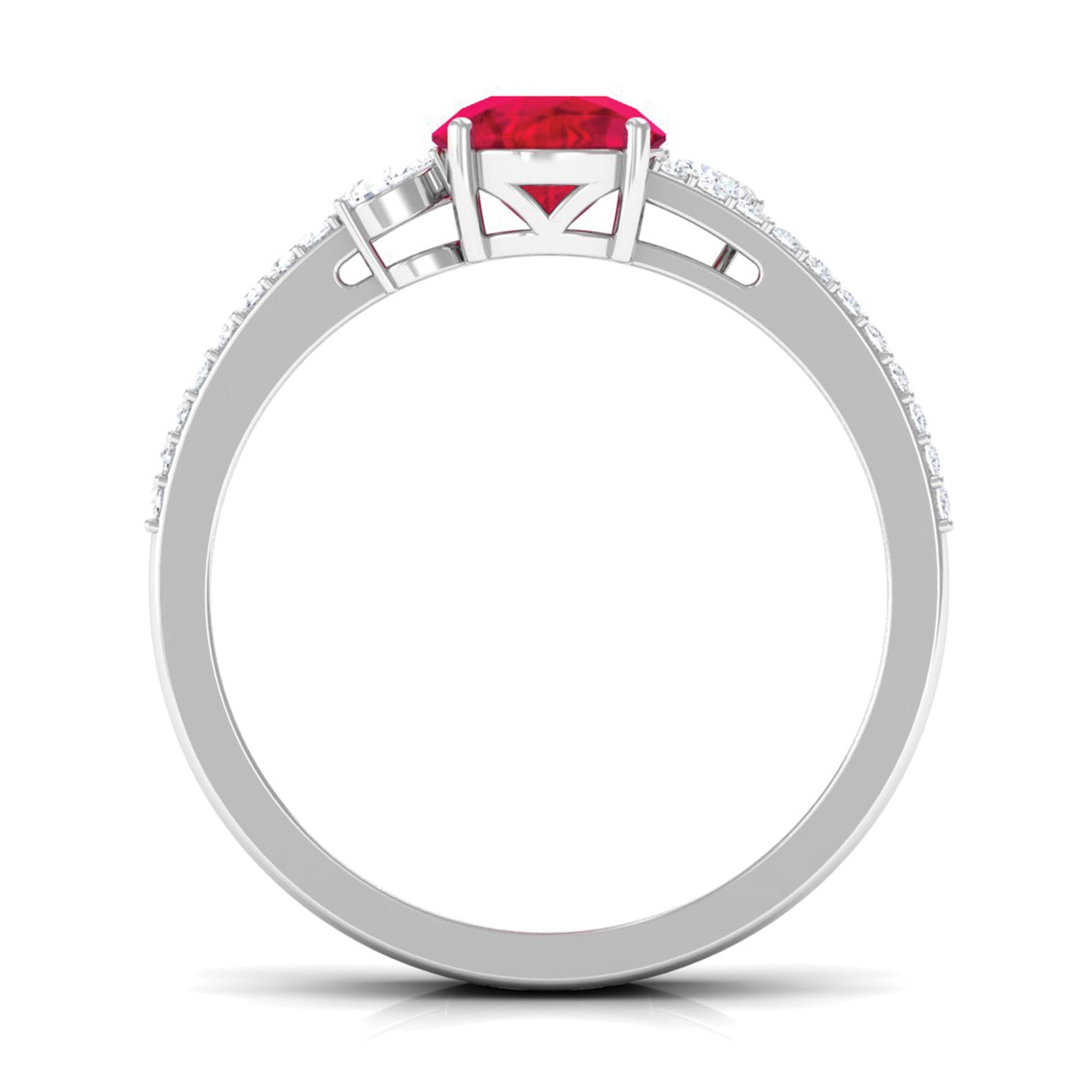 Rosec Jewels-Solitaire Created Ruby Double Band Engagement Ring with Diamond