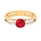 Rosec Jewels-Solitaire Created Ruby Double Band Engagement Ring with Diamond