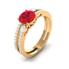 Rosec Jewels-Solitaire Created Ruby Double Band Engagement Ring with Diamond