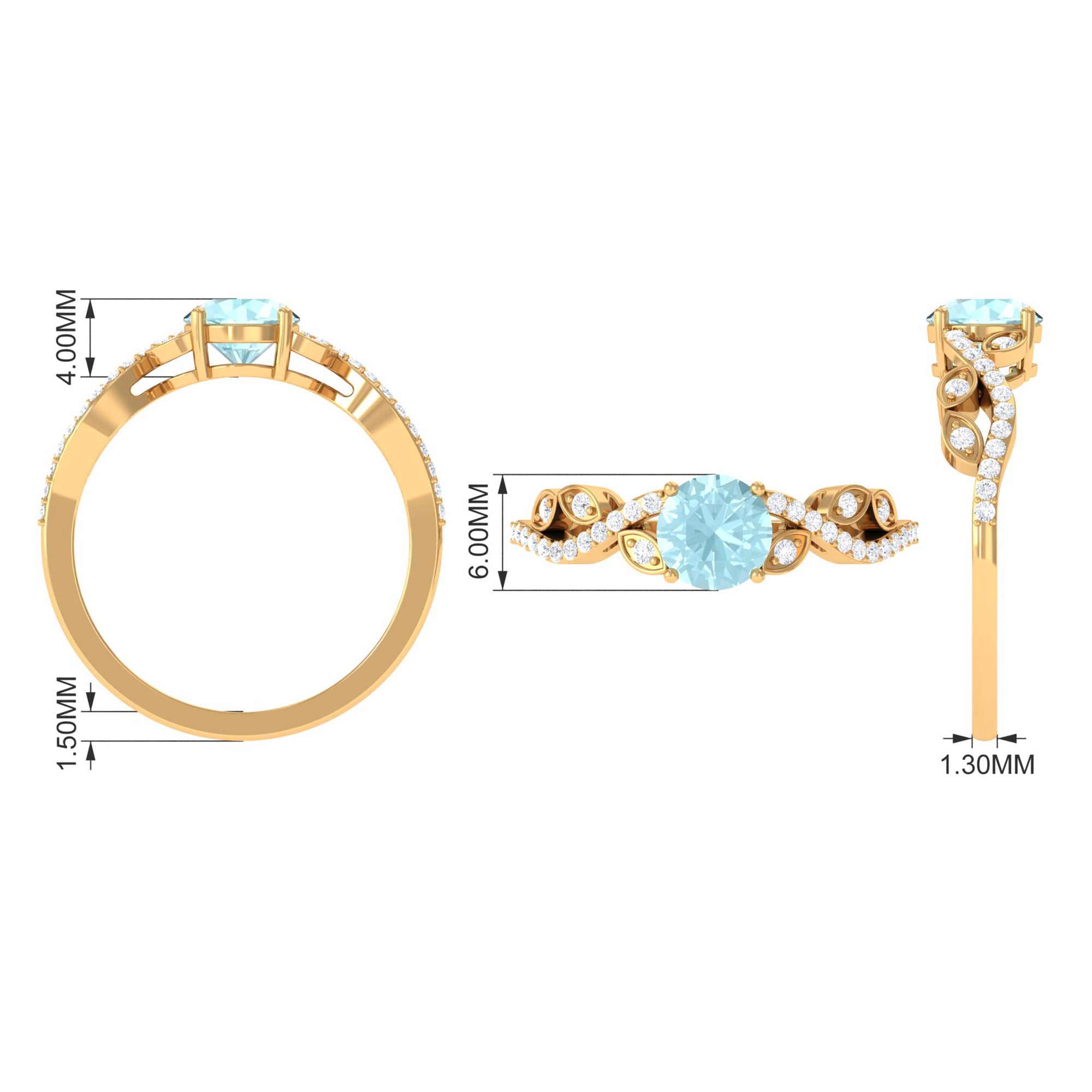 Rosec Jewels-Round Sky Blue Topaz Designer Engagement Ring with Diamond