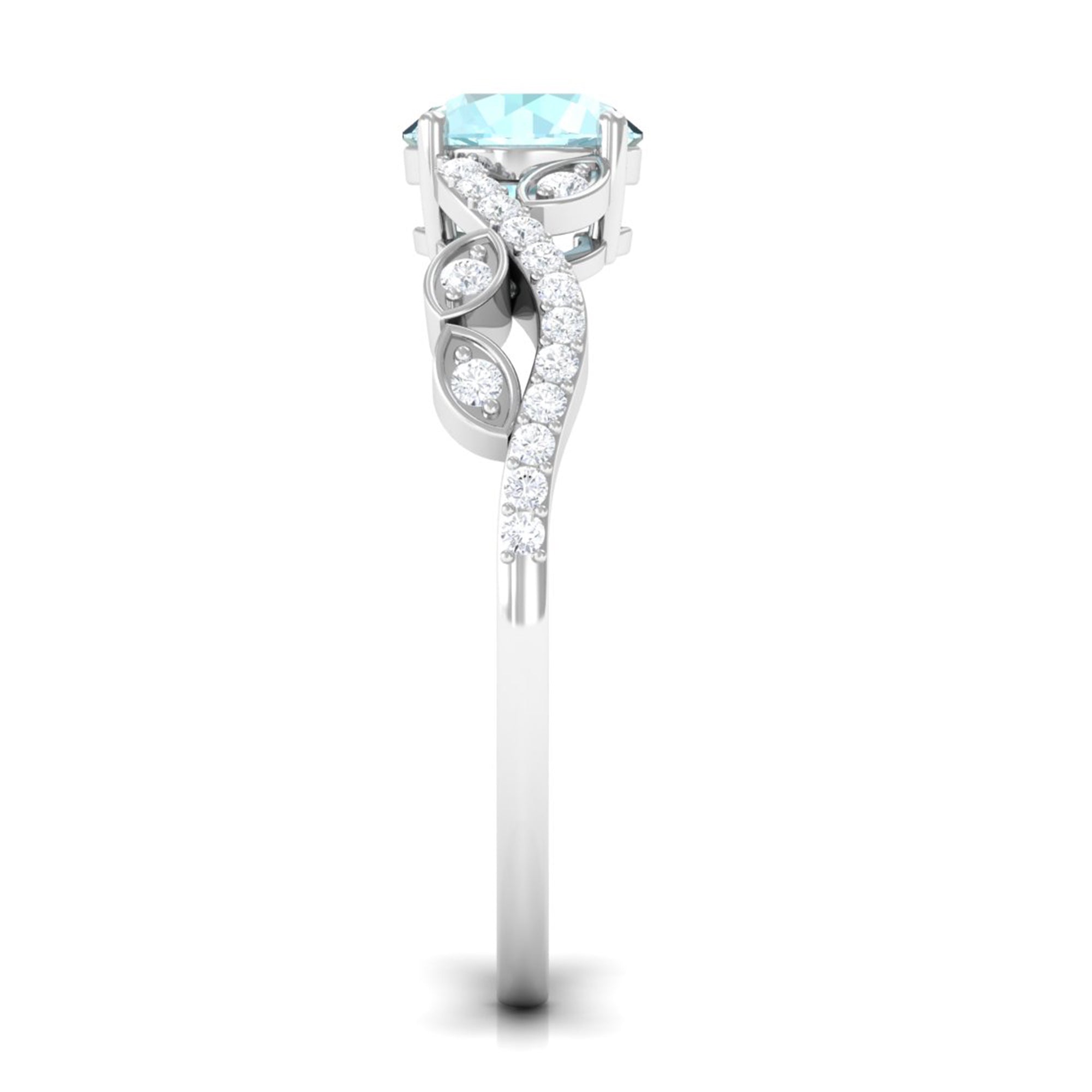 Rosec Jewels-Round Sky Blue Topaz Designer Engagement Ring with Diamond