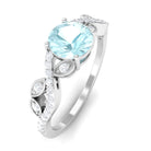 Rosec Jewels-Round Sky Blue Topaz Designer Engagement Ring with Diamond