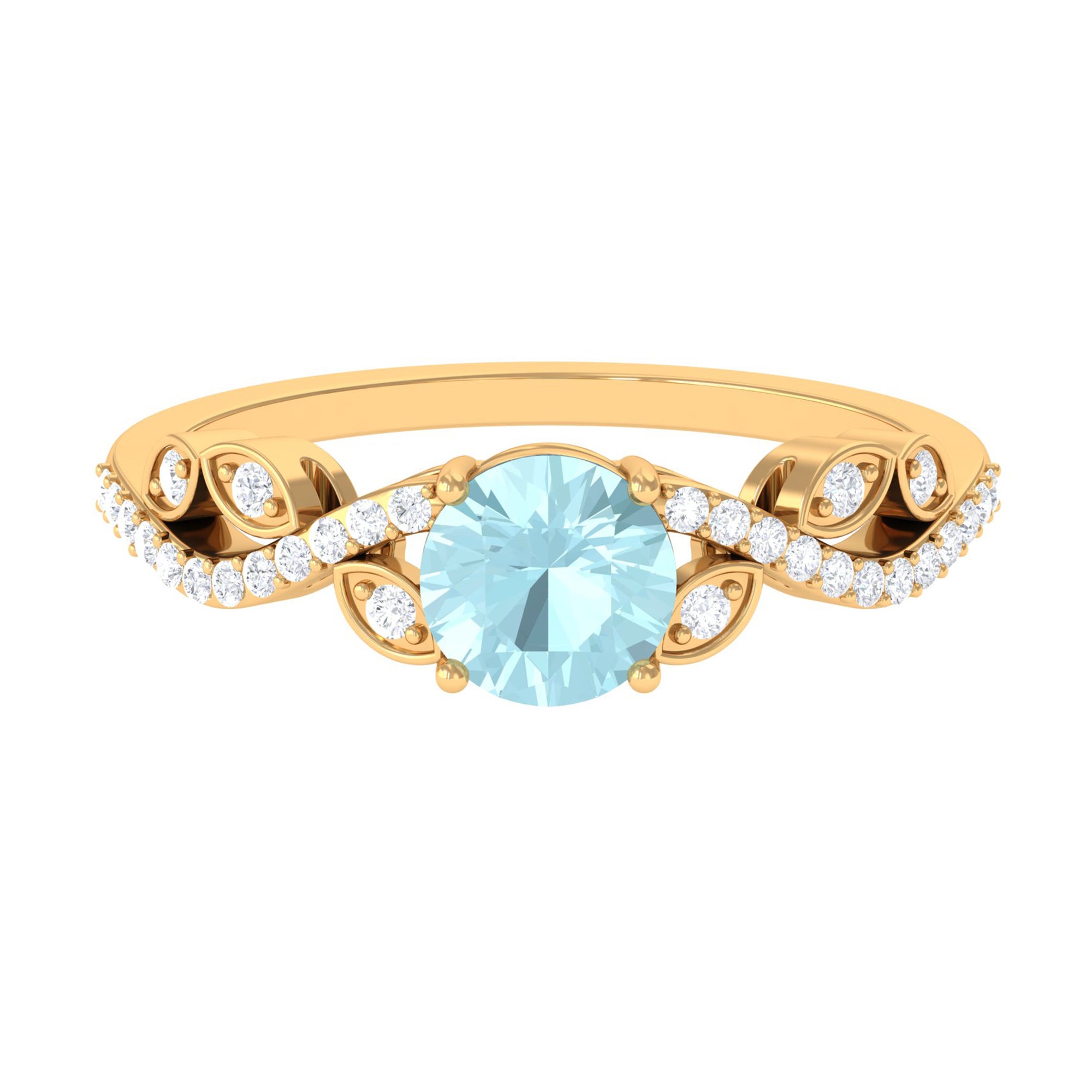 Rosec Jewels-Round Sky Blue Topaz Designer Engagement Ring with Diamond