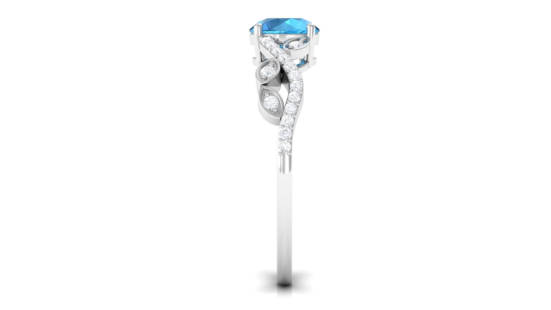 Rosec Jewels-Round Swiss Blue Topaz Designer Engagement Ring with Diamond