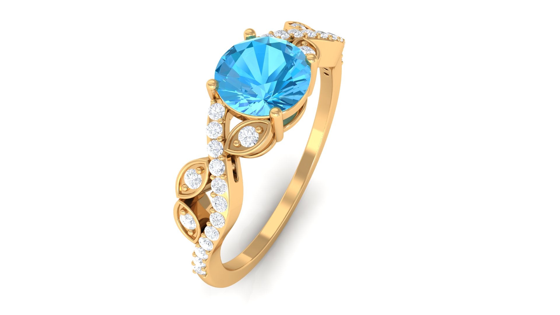 Rosec Jewels-Round Swiss Blue Topaz Designer Engagement Ring with Diamond