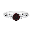 Rosec Jewels-Round Garnet Designer Engagement Ring with Diamond