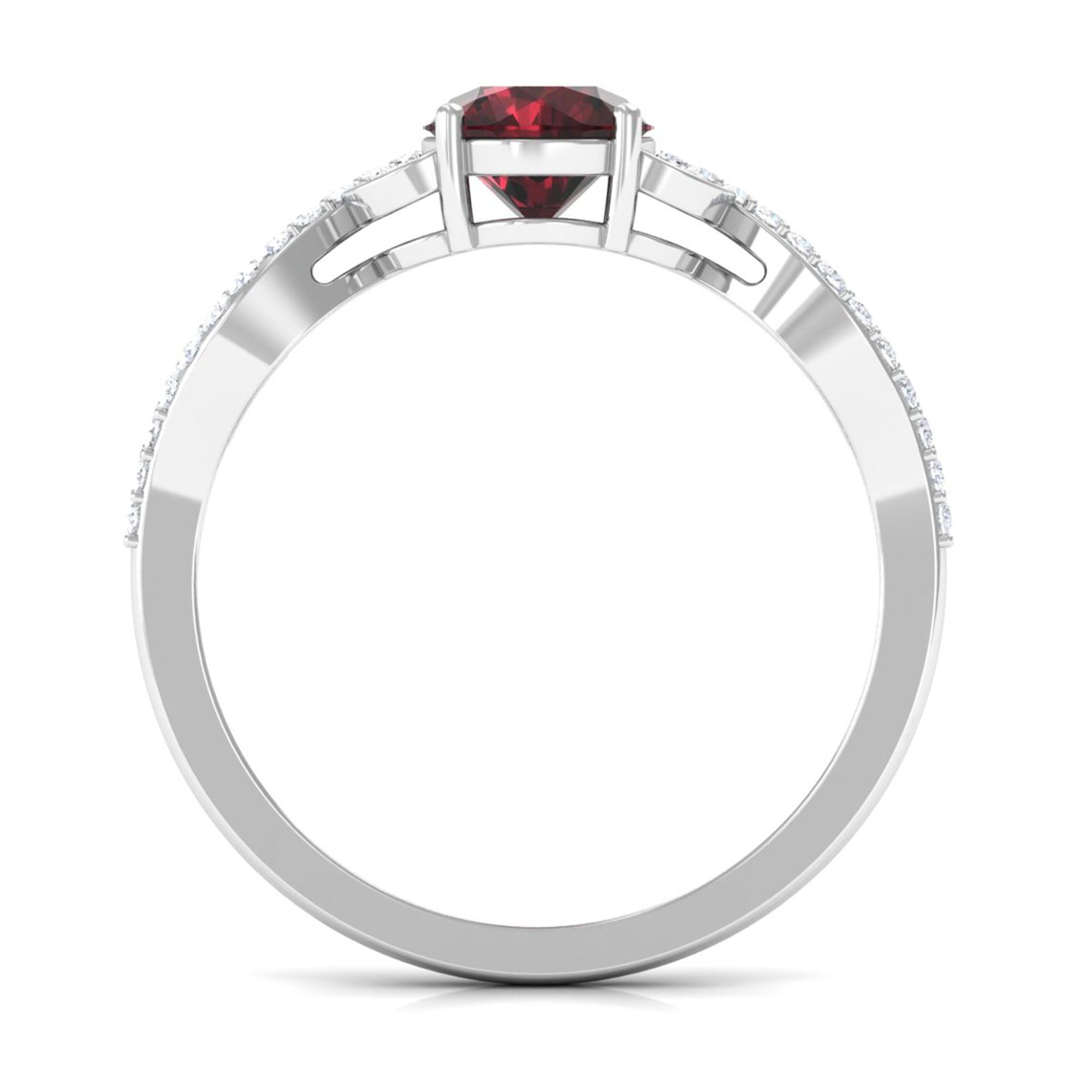 Rosec Jewels-Round Garnet Designer Engagement Ring with Diamond