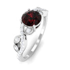 Rosec Jewels-Round Garnet Designer Engagement Ring with Diamond