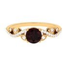 Rosec Jewels-Round Garnet Designer Engagement Ring with Diamond