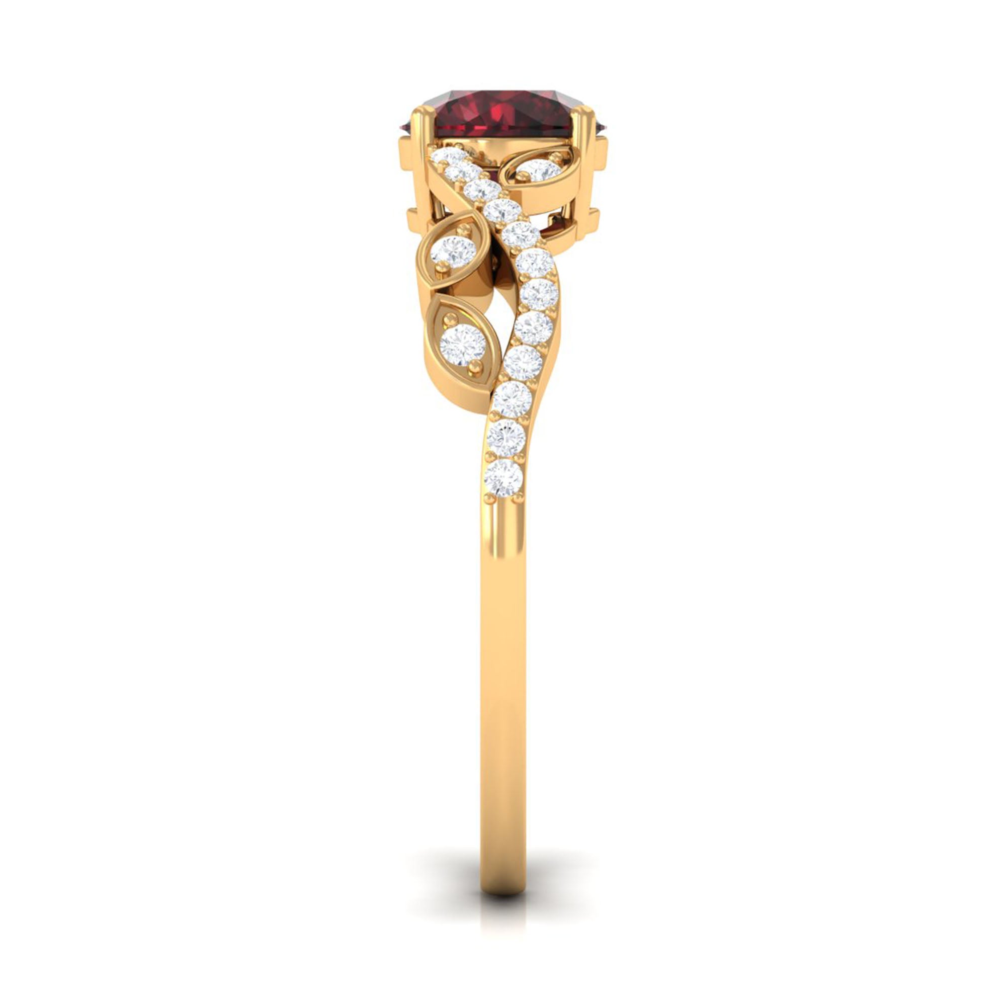 Rosec Jewels-Round Garnet Designer Engagement Ring with Diamond