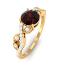 Rosec Jewels-Round Garnet Designer Engagement Ring with Diamond