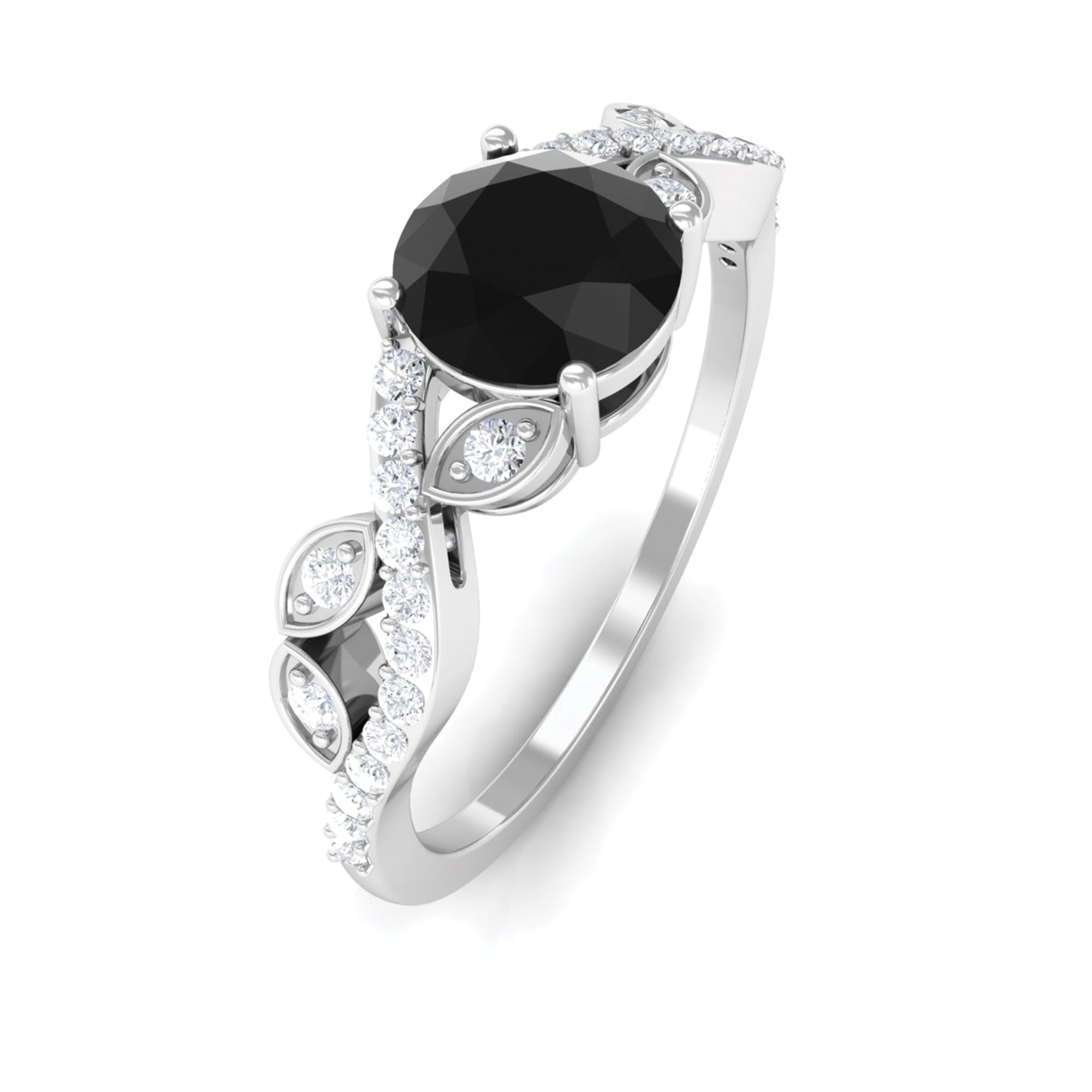 Rosec Jewels-Round Created Black Diamond and Diamond Designer Engagement Ring