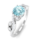 Rosec Jewels-Round Shape Aquamarine Designer Engagement Ring with Diamond