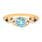 Rosec Jewels-Round Shape Aquamarine Designer Engagement Ring with Diamond