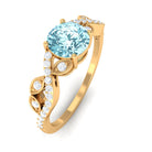 Rosec Jewels-Round Shape Aquamarine Designer Engagement Ring with Diamond