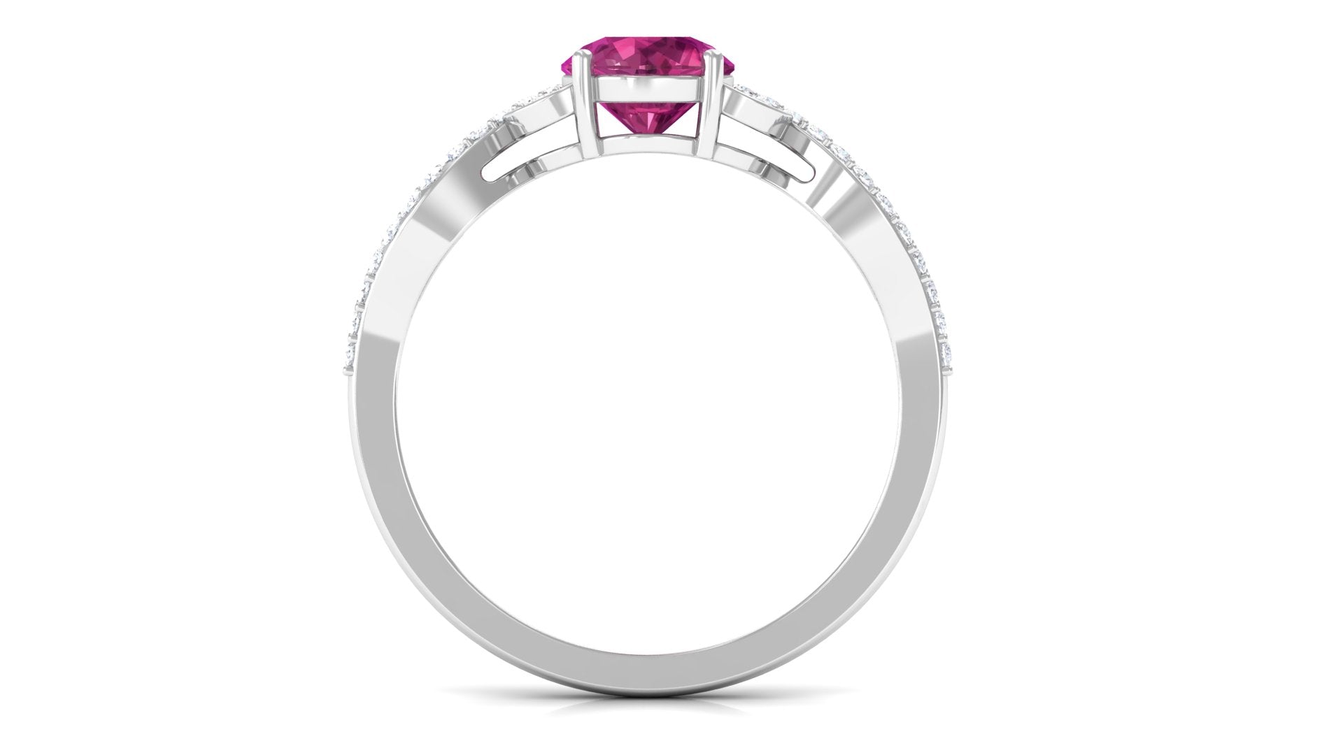 Rosec Jewels-Round Shape Pink Tourmaline Designer Engagement Ring with Diamond