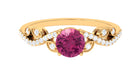 Rosec Jewels-Round Shape Pink Tourmaline Designer Engagement Ring with Diamond