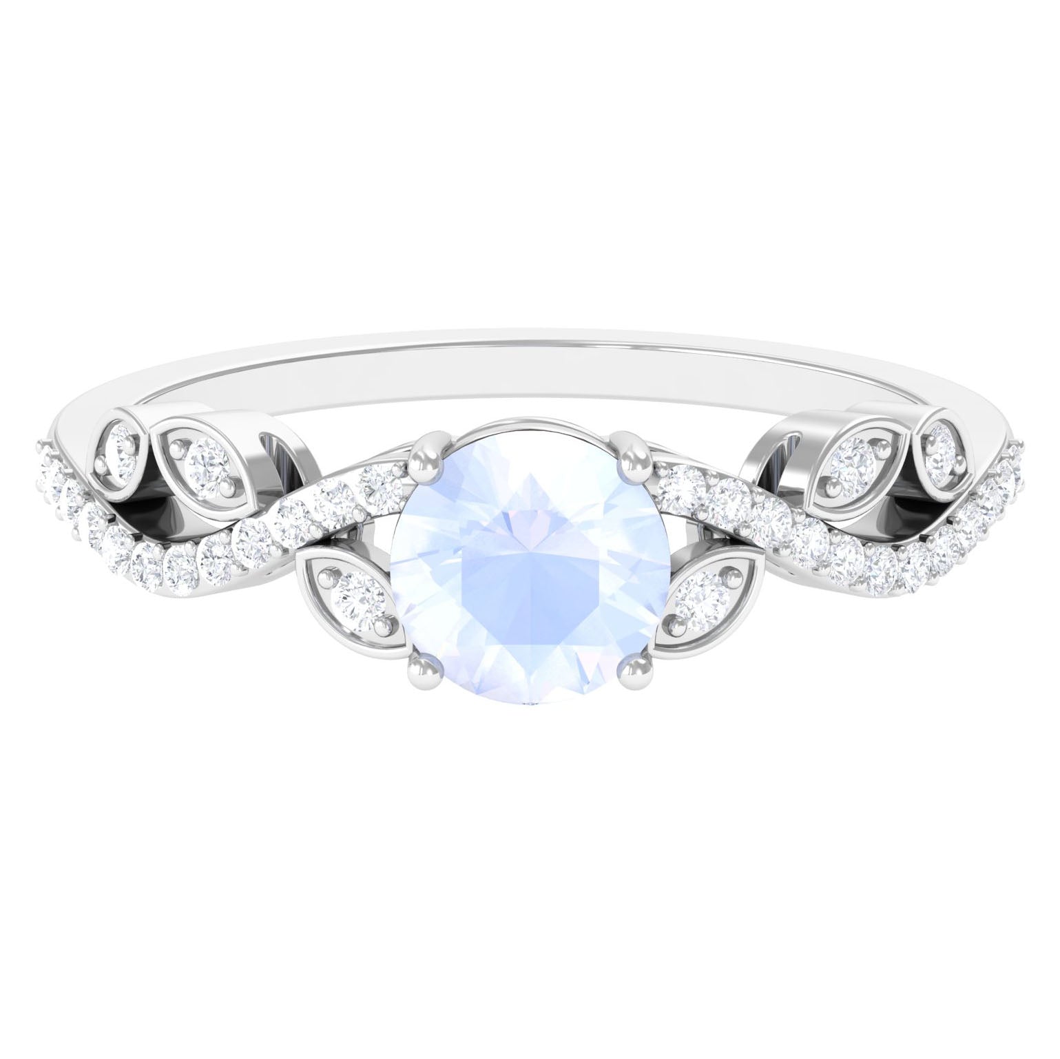 Rosec Jewels-Round Shape Moonstone Designer Engagement Ring with Diamond