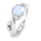 Rosec Jewels-Round Shape Moonstone Designer Engagement Ring with Diamond