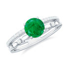 Rosec Jewels-Solitaire Emerald Double Band Engagement Ring with Diamond