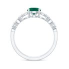 Rosec Jewels-Solitaire Emerald Double Band Engagement Ring with Diamond