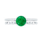 Rosec Jewels-Solitaire Emerald Double Band Engagement Ring with Diamond