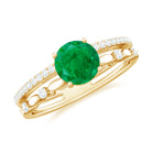 Rosec Jewels-Solitaire Emerald Double Band Engagement Ring with Diamond