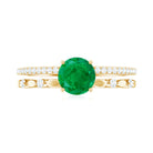 Rosec Jewels-Solitaire Emerald Double Band Engagement Ring with Diamond