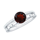 Rosec Jewels-Solitaire Garnet Engagement Double Band Ring with Diamond