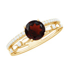 Rosec Jewels-Solitaire Garnet Engagement Double Band Ring with Diamond