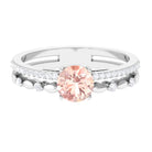 Rosec Jewels-Round Shape Morganite Solitaire Double Band Ring with Diamond