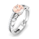 Rosec Jewels-Round Shape Morganite Solitaire Double Band Ring with Diamond