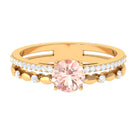 Rosec Jewels-Round Shape Morganite Solitaire Double Band Ring with Diamond