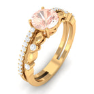 Rosec Jewels-Round Shape Morganite Solitaire Double Band Ring with Diamond