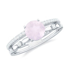 Rosec Jewels-6 MM Rose Quartz Double Band Solitaire Engagement Ring with Diamond