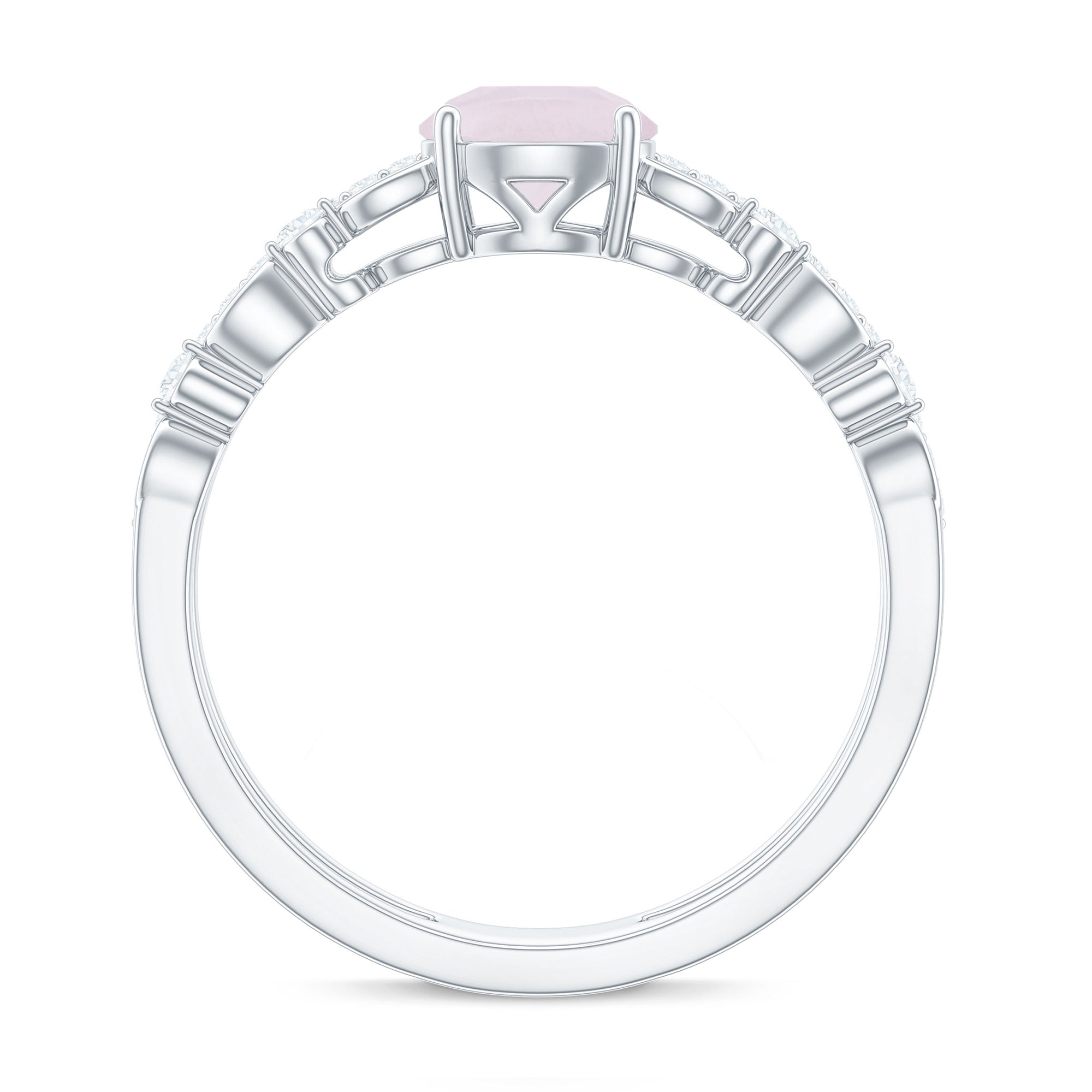 Rosec Jewels-6 MM Rose Quartz Double Band Solitaire Engagement Ring with Diamond