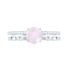 Rosec Jewels-6 MM Rose Quartz Double Band Solitaire Engagement Ring with Diamond