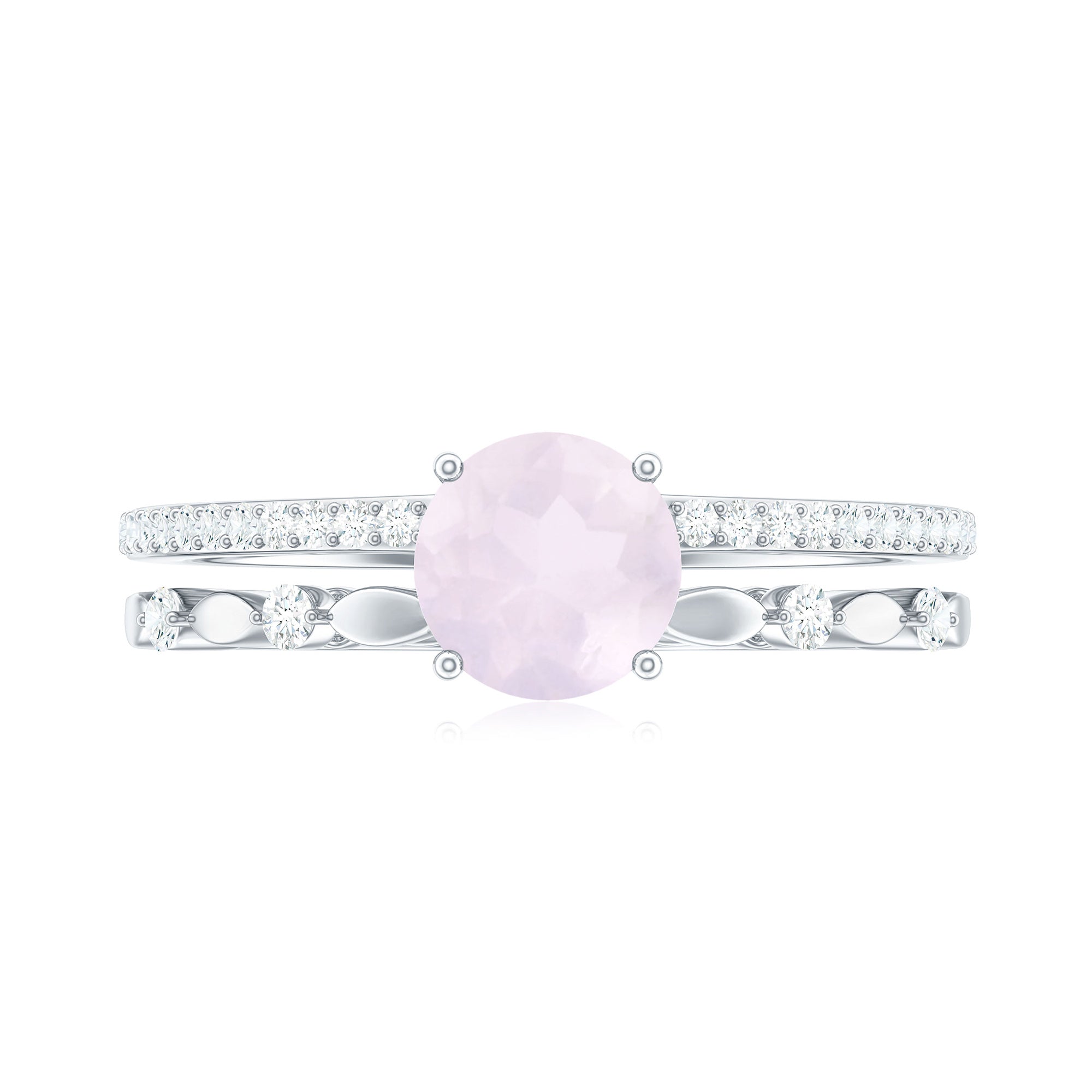 Rosec Jewels-6 MM Rose Quartz Double Band Solitaire Engagement Ring with Diamond